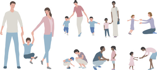 Diverse Families and Children Interacting in Various Loving Moments