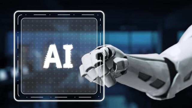 A close-up of a robotic hand engaging with an AI technology interface, highlighting concepts of automation, data management, and digital innovation in today workplaces. Synapse