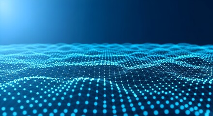 Abstract blue digital landscape with glowing dots and lines