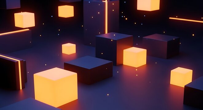 glowing cubes abstract dark background future technology neon lights futuristic design