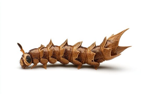 Superworm Larvae: Brown Insect Crawling Isolated on White Background