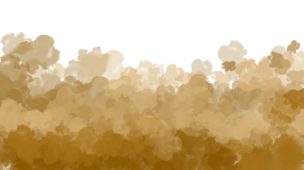 Abstract artistic background featuring a dynamic composition of earthy brown and golden watercolor brushstrokes, creating a textured, organic pattern, isolated on transparent background