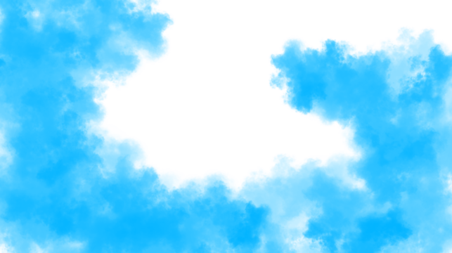 Abstract blue watercolor paint splash forming a soft, cloudlike frame with a clear white center, creating a serene and artistic background, isolated on transparent background - Powered by Adobe