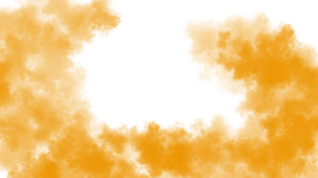 Abstract orange watercolor paint splash or smoke cloud frame on a transparent background, creating a soft, diffused border for text or design elements, isolated on transparent background