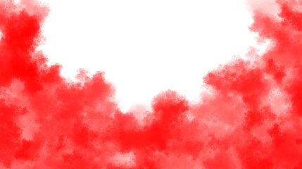 Abstract red smoke or cloud texture with a vibrant, fiery appearance, creating a dynamic border around a central white space, isolated on transparent background