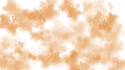 Abstract orange watercolor paint splatters and textured brush strokes forming a soft, ethereal cloudlike pattern on a pristine transparent background, isolated on transparent background