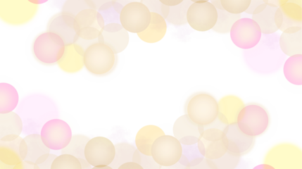 Soft pastel bokeh circles in pink, yellow, and beige create a dreamy, ethereal border around a central white space, ideal for gentle backgrounds, celebrations, isolated on a transparent background