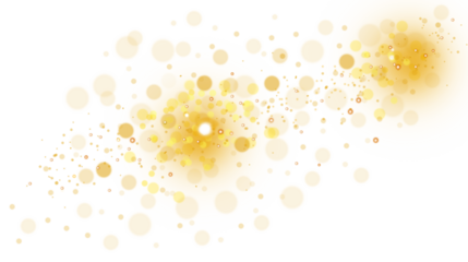 Abstract golden bokeh light particles and shimmering dust creating a celestial or magical effect, scattered across a transparent background, isolated on transparent background