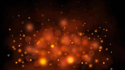 Abstract background with warm orange and yellow bokeh lights resembling glowing fire embers or magical sparks, creating a festive and dynamic atmosphere