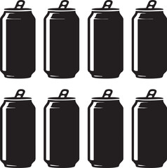 Eight black soda cans are arranged in a precise twobyfour grid pattern