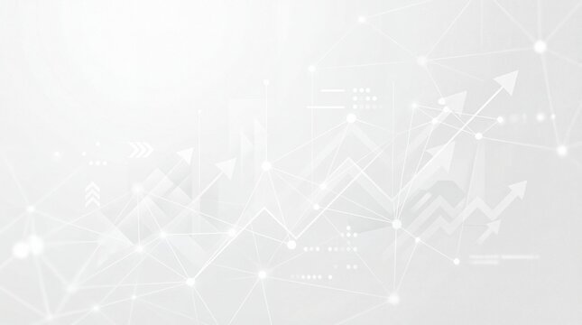 Abstract digital background with interconnected nodes and upward trending arrows in a futuristic design