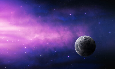 Space background. Planet colorful blue and purple nebula with starfield. Elements furnished by NASA. 3D rendering © Space Creator