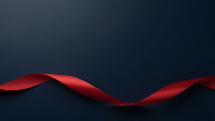 Elegant flowing red satin ribbon curves gracefully across a dark navy blue background creating a luxurious and sophisticated visual