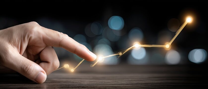 A hand is reaching out to interact with a digital screen showing graphs and data points for analysis and insights in a financial context - Powered by Adobe
