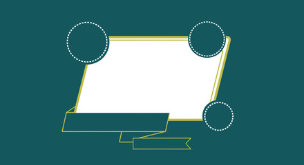 Elegant geometric frame template with ribbon and circles on teal background perfect for