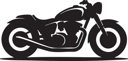 A classic motorcycle is displayed in a simple black silhouette against a white background