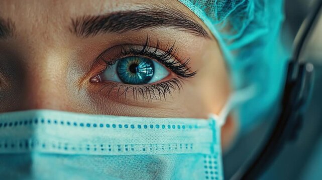 close up eye of a surgeon or doctor ready for operation video
