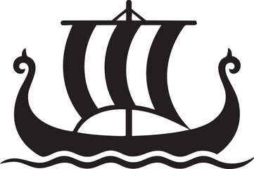 Black and white Viking longship sails on wavy waters creating historical scenery