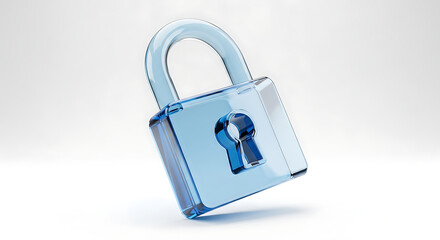 Transparent Blue Padlock Icon Symbolizing Security and Data Protection in Digital Concepts
