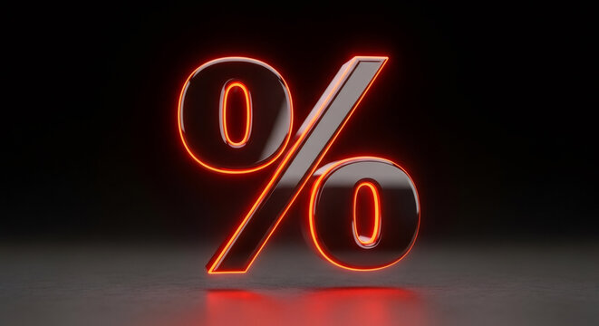 3D illustration of a bold percentage symbol glowing against black background, emphasizing discounts and sales during the Black Friday shopping season