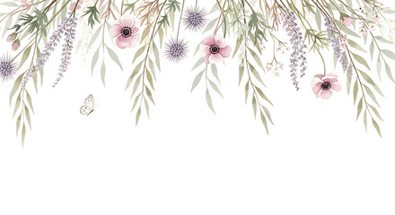 Delicate Watercolor Floral Arrangement with a Butterfly Accent