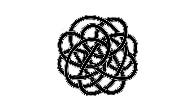 Intricate geometric knot design with interwoven loops on white background
