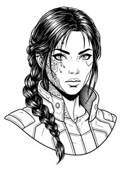 Cyberpunk Girl .Cybernetic Female Futuristic Woman Silhouette 