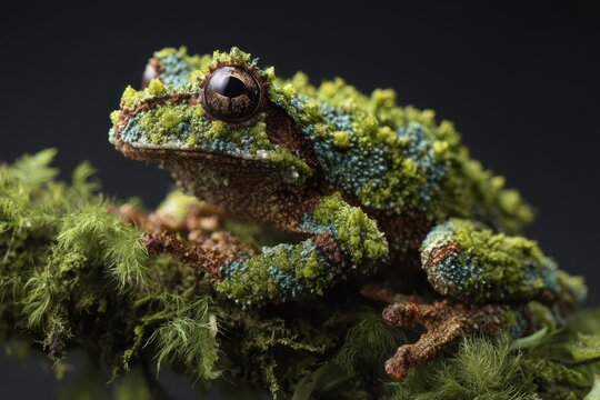 Portrait of Theloderma Corticale: The Unique Vietnamese Mossy Frog in its Natural Jungle Habitat