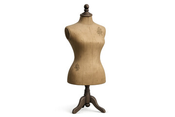 Vintage dress form mannequin on transparent background presenting sewing and fashion design concepts