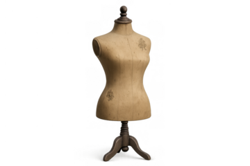 Vintage dress form mannequin on transparent background presenting sewing and fashion design concepts