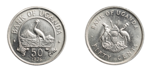 Uganda fifty cents coin on a white isolated background