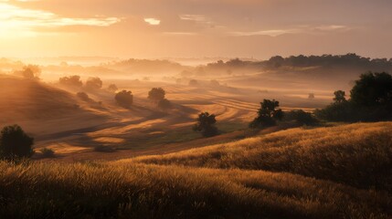 Obraz premium A beautiful race track winds through forests, hills and misty valleys in the morning or evening.