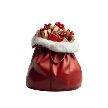 Santa's gift bag isolated on transparent background