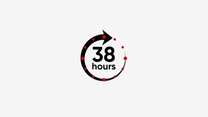 38 Hours Countdown Timer Circular Arrow Motion Graphic with Red Dots Animated Time Lapse Concept