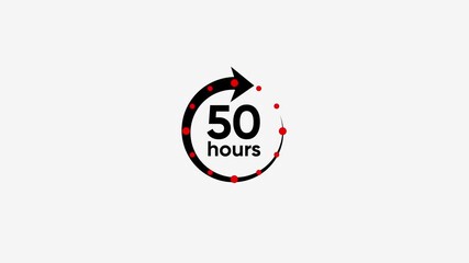 Fifty Hours Time Limit Countdown Timer Icon Animation with Red Dots and Arrow Motion Graphic on White Background