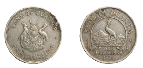 A Uganda coin shilling on a white isolated background