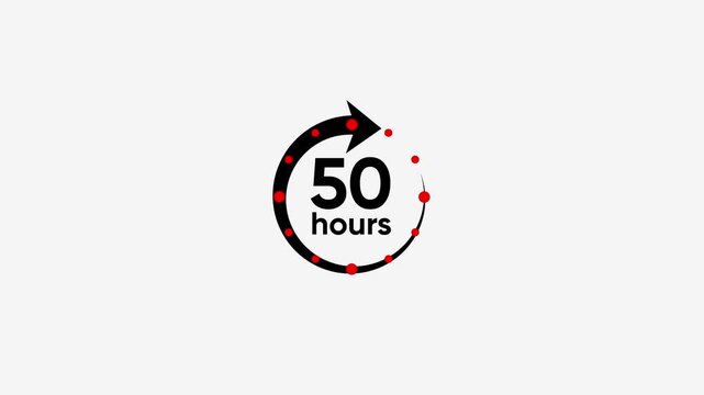 Fifty Hours Time Limit Countdown Timer Icon Animation with Red Dots and Arrow Motion Graphic on White Background