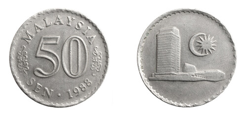 Malaysia fifty sen coin on a white isolated background © Krzysztof Bubel