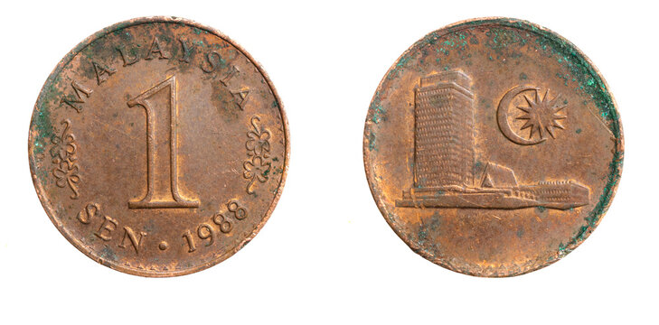 Malaysia one  sen coin on a white isolated background