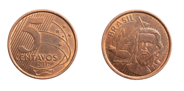 Brazil five centavos coin on white isolated background