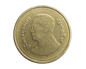 Thailand two cheats a coin on a white isolated background