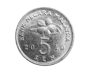 Malaysia five sen coin on a white isolated background © Krzysztof Bubel
