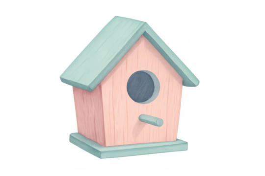 Wooden birdhouse with pastel colors and transparent background - Powered by Adobe