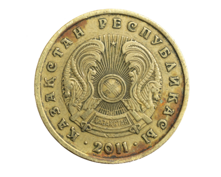 Kazakhstan ten tenge coin on a white isolated background