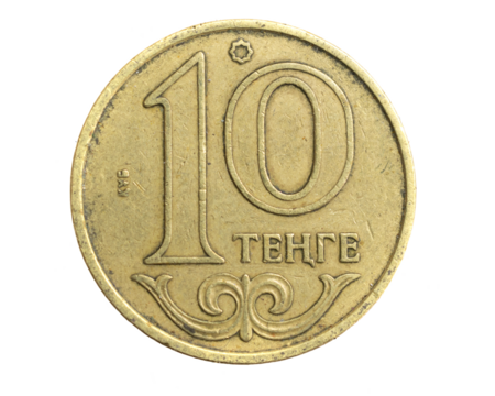 Kazakhstan ten tenge coin on a white isolated background