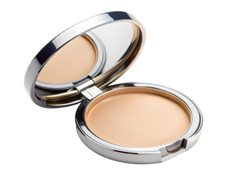 Open face powder compact with mirror isolated on transparent background