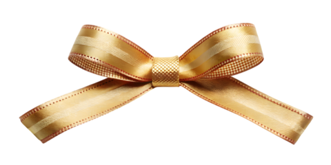 Elegant golden ribbon bow isolated on transparent background