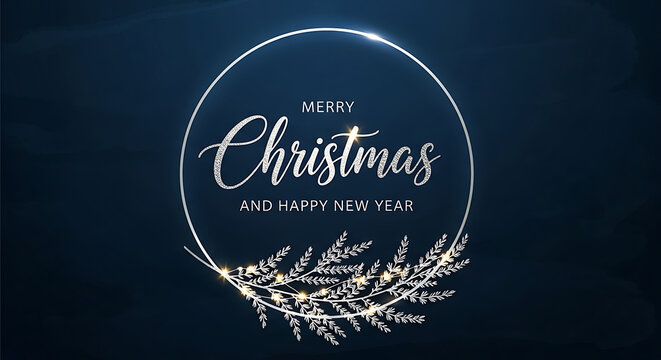 Merry christmas and happy new year floral blue background - Powered by Adobe