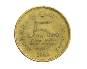 Sri Lanka five rupee coin on a white isolated background