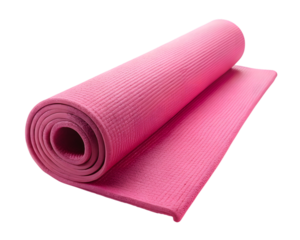 Pink yoga mat rolled up isolated on transparent background